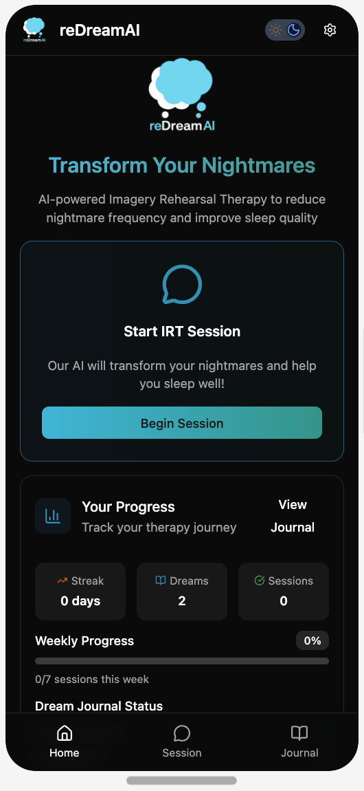 reDreamAI App Home Screen